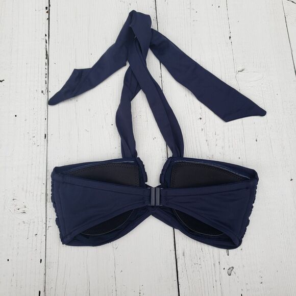Seafolly Collective Women Navy Blue Twist Bandeau Halter Swim Top Sz 6 / US 2 - Picture 5 of 11